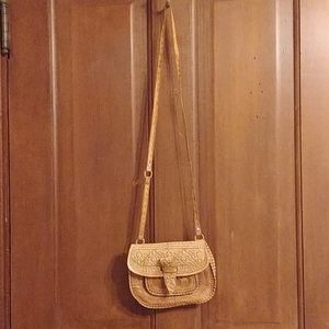 Leather Tooled Camel Crossbody/Shoulder Bag
